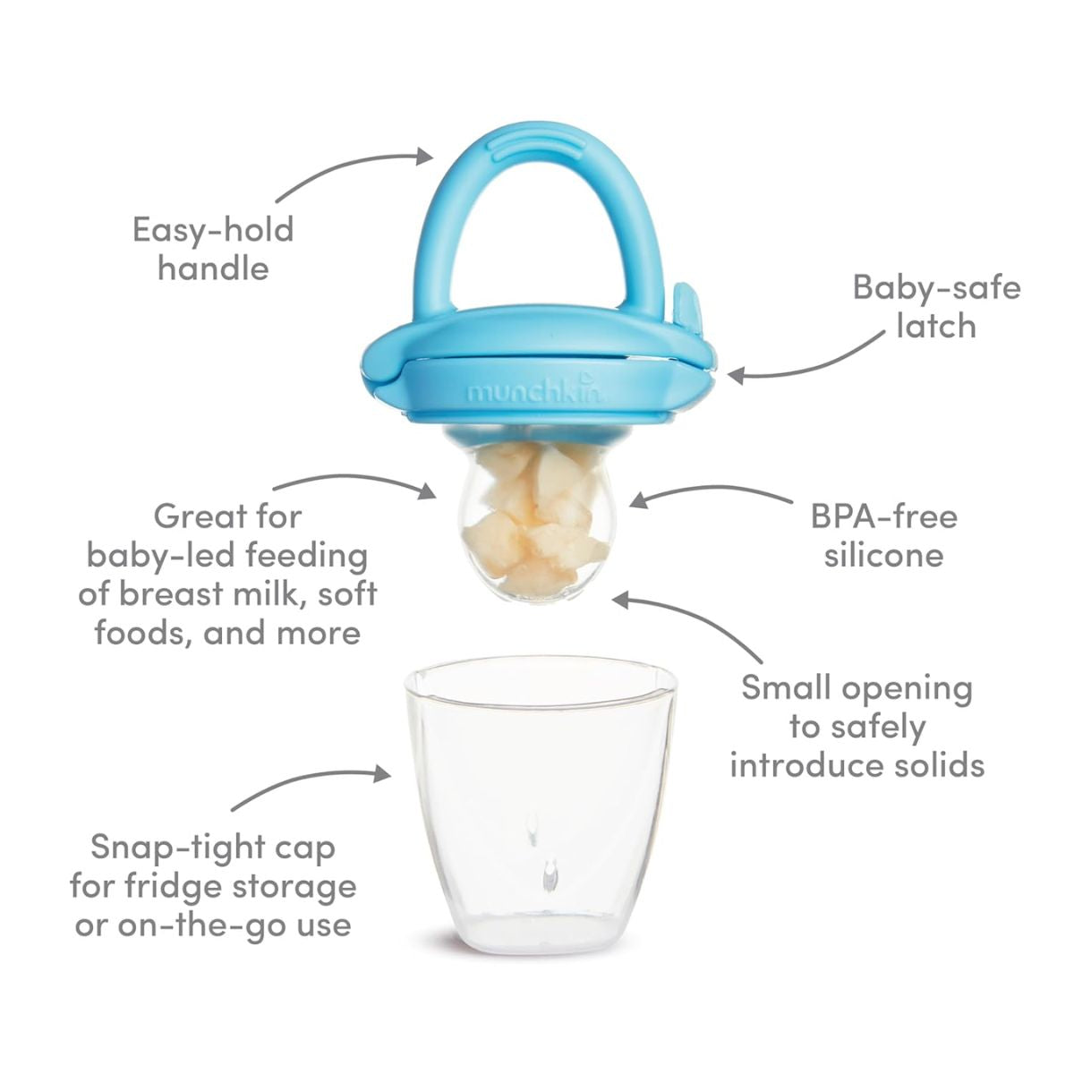 Munchkin Silicone Baby Food Feeder for Solids & Purees 2 pack - Blue/Mint - Teething Relief and Oral Development