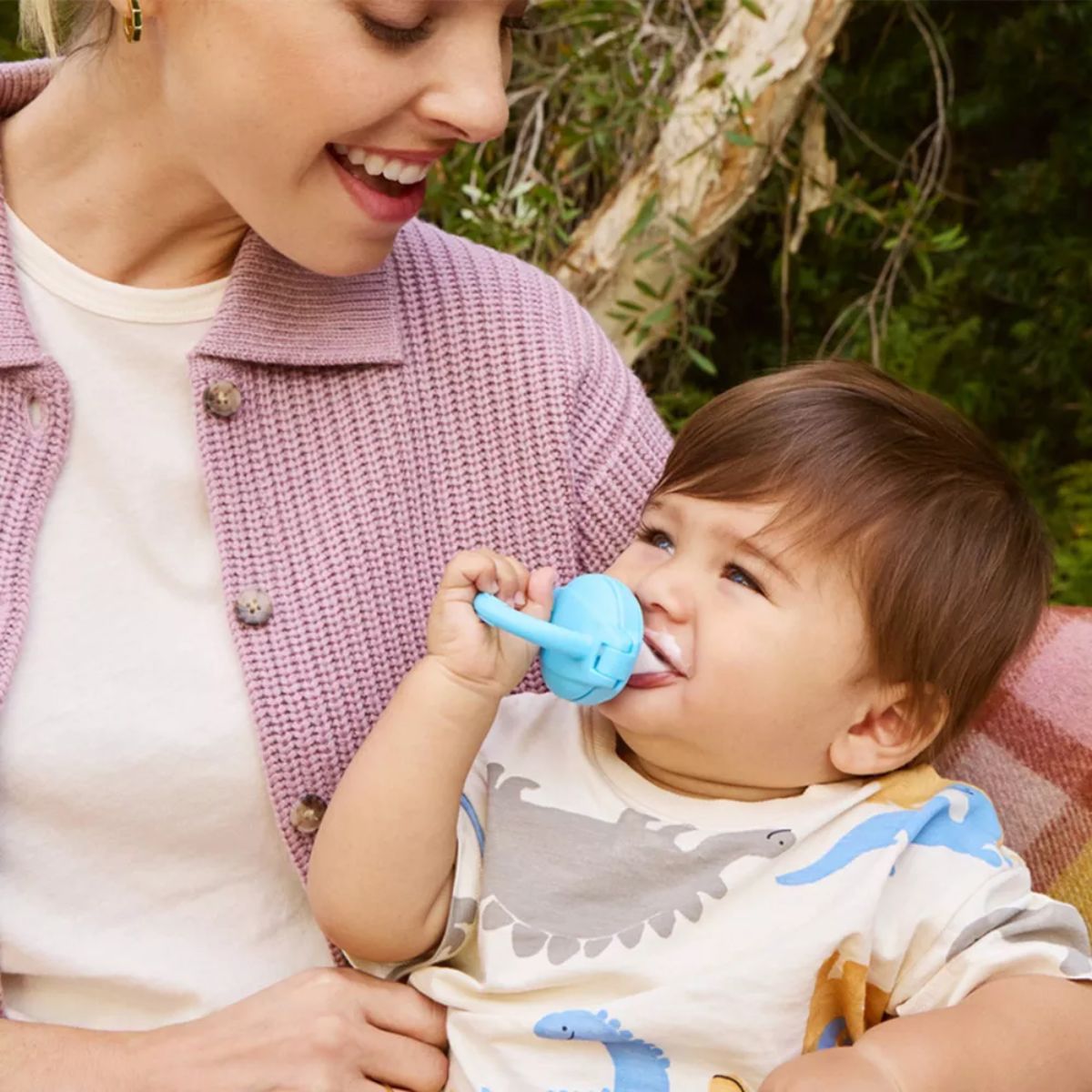 Munchkin Silicone Baby Food Feeder for Solids & Purees 2 pack - Blue/Mint - Supports Baby Led Weaning